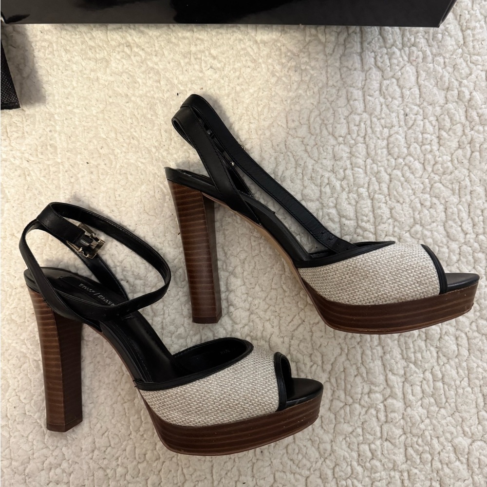White House Black Market Black and Cream Peep-Toe Heels
